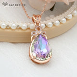 CZ Water Drop Crystal 585 Rose Necklace Wedding Jewelry