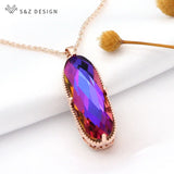 S&Z Large Oval Crystal Pendant 585 Rose Necklace Wedding Gift