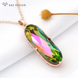 S&Z Large Oval Crystal Pendant 585 Rose Necklace Wedding Gift