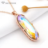 S&Z Large Oval Crystal Pendant 585 Rose Necklace Wedding Gift