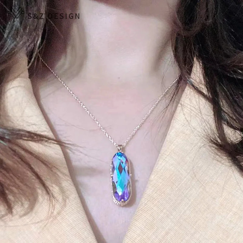 S&Z Large Oval Crystal Pendant 585 Rose Necklace Wedding Gift