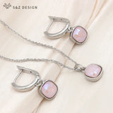S&Z Crystal Dangle Earrings 585 Rose Jewelry Set for Women