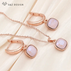 S&Z Crystal Dangle Earrings 585 Rose Jewelry Set for Women