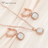 S&Z Crystal Dangle Earrings 585 Rose Jewelry Set for Women
