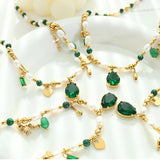 Stainless Steel Turquoise Pearl Choker Necklace Green Cubic Zirconia Charms