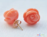 Hand Carved Pink Coral Rose Stud Earrings
