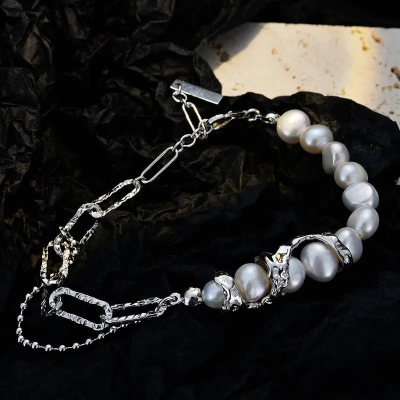 Silver S925 Sterling Charm Baroque Pearl Bracelet