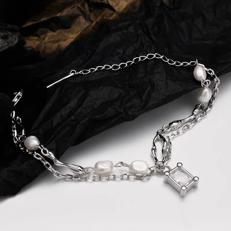 Sterling Silver Charm Baroque Pearl Bracelet for Women