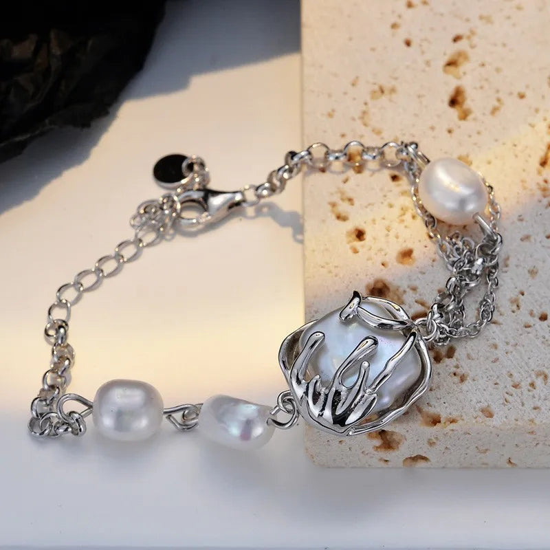 Baroque Pearl Bracelet S925 Sterling Silver Charm Women Jewelry