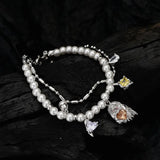 Silver 925 Sterling Charm Zircon Ghost Pearl Bracelet For Women Jewelry
