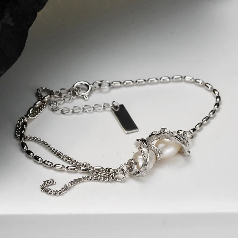 S925 Sterling Silver Rice Pearl Bracelet Women's Jewelry Gift