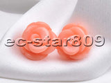 Handmade 13mm Pink Rose Coral Stud Earrings