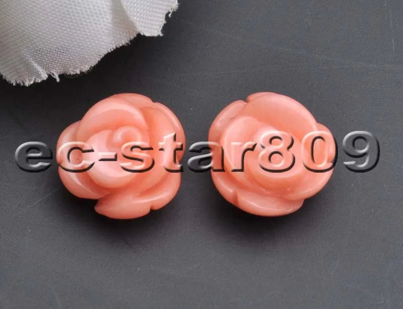 Handmade 13mm Pink Rose Coral Stud Earrings