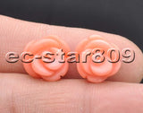 Handmade 13mm Pink Rose Coral Stud Earrings