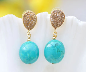Natural Egg Turquoise Dangle Earrings 18mm A++