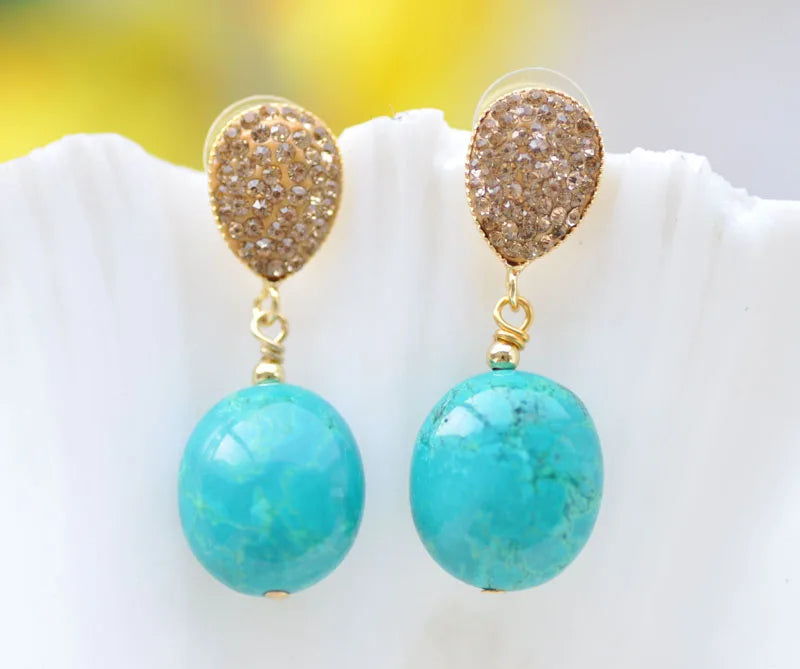 Natural Egg Turquoise Dangle Earrings 18mm A++