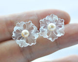 Natural Clean Crystal Flower Stud Earring 925SS
