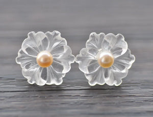 Natural Clean Crystal Flower Stud Earring 925SS