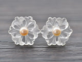 Natural Clean Crystal Flower Stud Earring 925SS