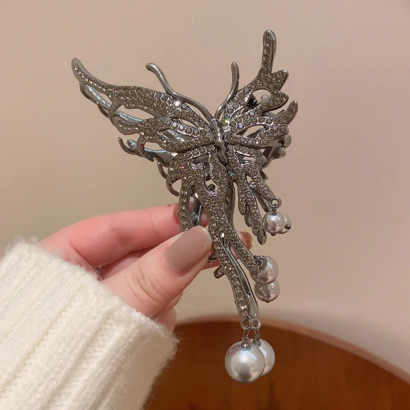 Rhinestone Butterfly Hairclip for Women Barrette Shark Clip Headdress