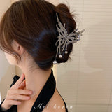 Rhinestone Butterfly Hairclip for Women Barrette Shark Clip Headdress