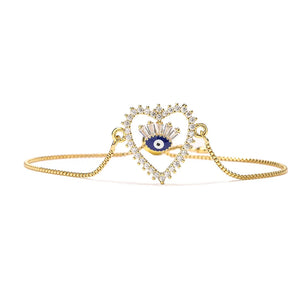 Copper Plated Zircon Heart Charm Bracelet Evil Eye Eyes Chain