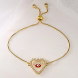 Copper Plated Zircon Heart Charm Bracelet Evil Eye Eyes Chain