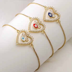 Copper Plated Zircon Heart Charm Bracelet Evil Eye Eyes Chain