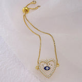 Copper Plated Zircon Heart Charm Bracelet Evil Eye Eyes Chain