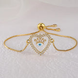 Copper Plated Zircon Heart Charm Bracelet Evil Eye Eyes Chain