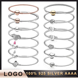 S925 Sterling Silver Round Heart Bracelet DIY Ladies Jewelry