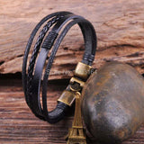 S533 Surfer Leather Hemp Hand Braid Bracelet Wristband Men's Cuff