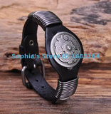 Vintage Floral Studded Men's Leather Bracelet Cuff
