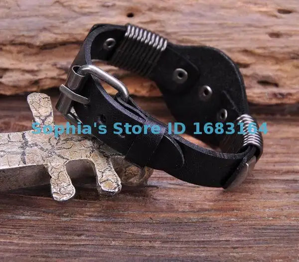 Vintage Floral Studded Men's Leather Bracelet Cuff
