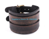 Vintage Brown Biker Style Leather Bracelet Wide Cuff