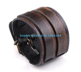 Vintage Brown Biker Style Leather Bracelet Wide Cuff