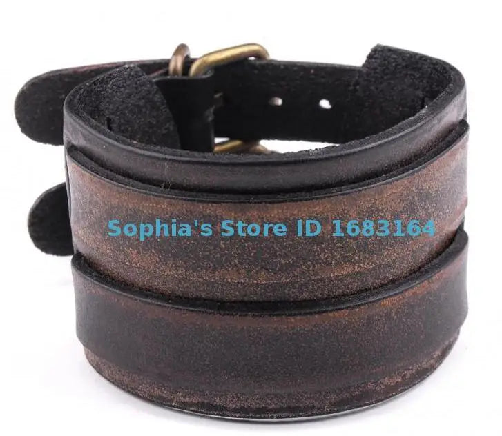 Vintage Brown Biker Style Leather Bracelet Wide Cuff
