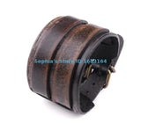 Vintage Brown Biker Style Leather Bracelet Wide Cuff