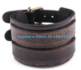 Vintage Brown Biker Style Leather Bracelet Wide Cuff