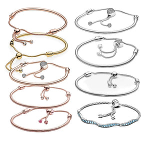 S925 Silver Logo Bracelet Classic Rose Star Love Heart Diamond Girl Gift