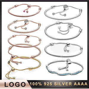 S925 Sterling Silver Logo Bracelet Classic Silver Rose Star Love Heart Diamond