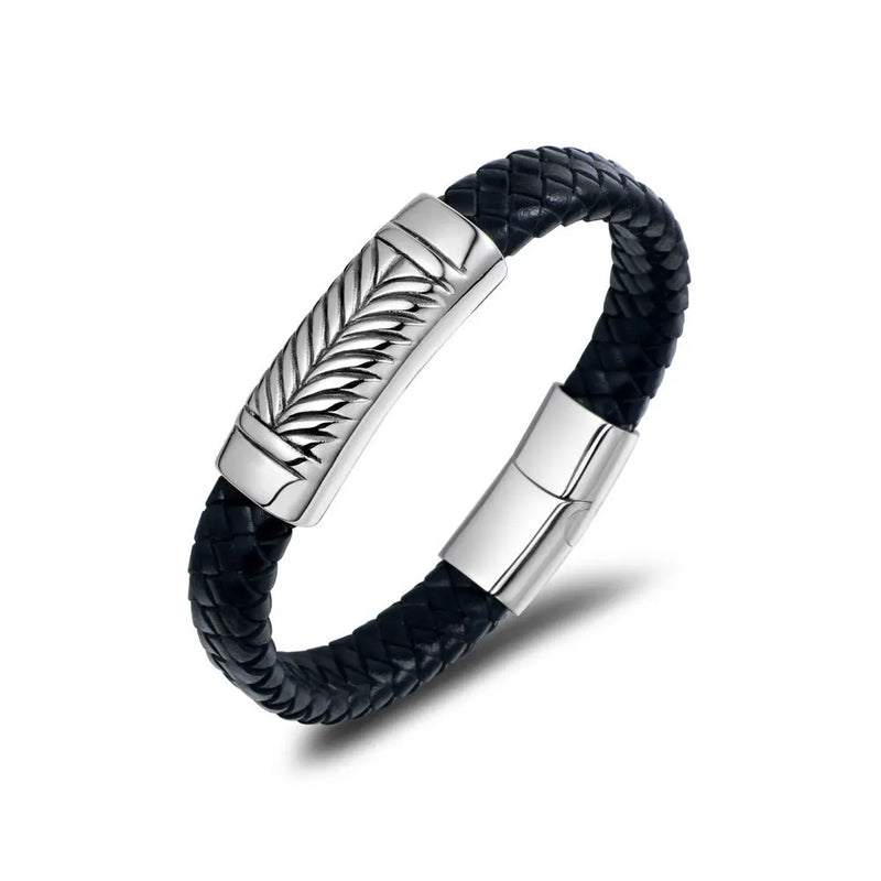 Men's Leather Bracelet Titanium Steel Jewelry CE538