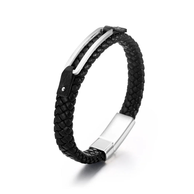 Braided Stainless Steel & Leather Men's Bracelet CE571