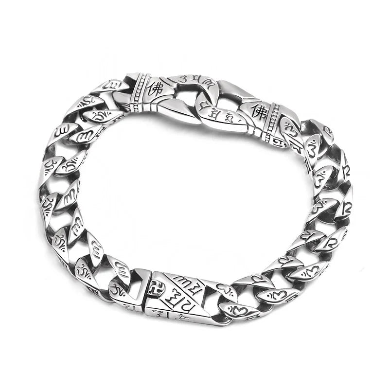Punk Vintage Buddha Shaped Titanium Bracelet Men's Double Ring Buckle Bracelet