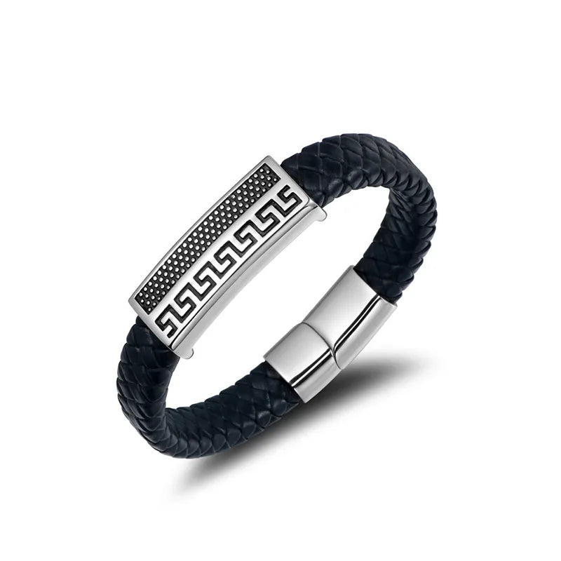 Vintage Titanium Steel Bracelet Classic Great Wall Pattern Hip Hop Bracelet