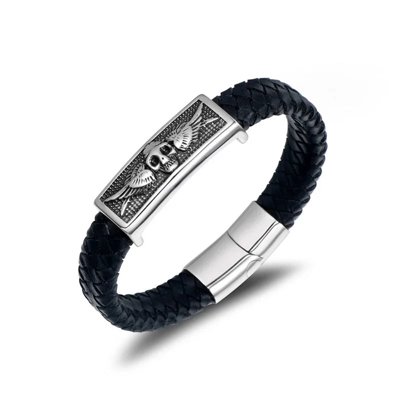 S7 Titanium Steel Skull Headband Angel Wings Bracelet