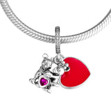 Silver Mouse Love Charm Bracelet with Chain, Beads