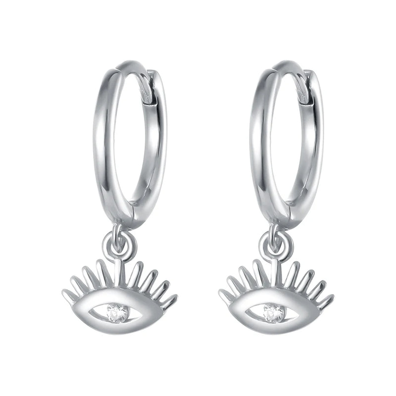 925 Silver Evil Eye Hoop Earrings Huggie Plated for Women Girls