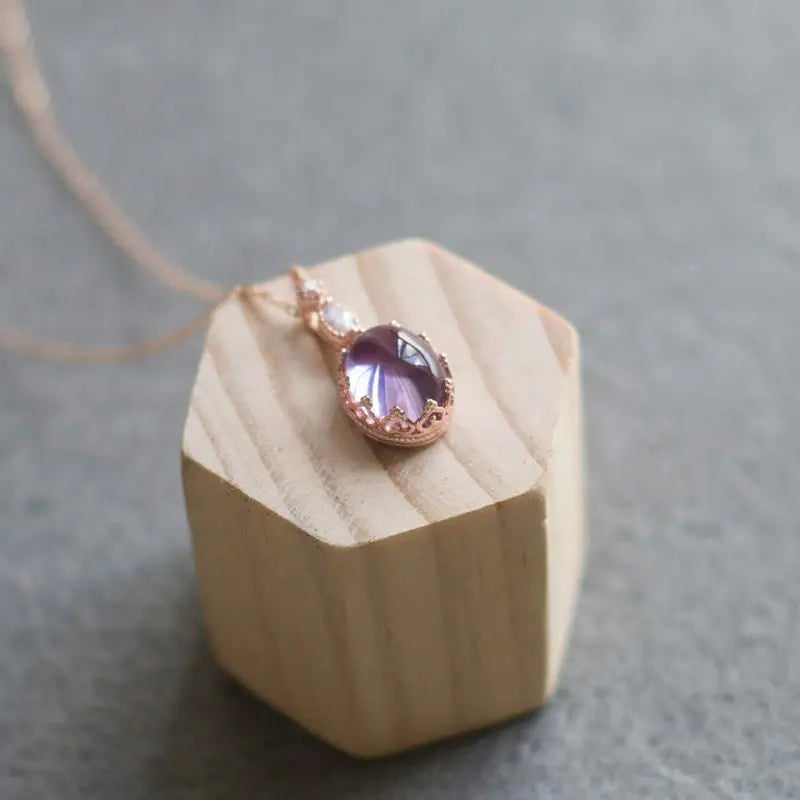 S925 Amethyst Pendant Women's Necklace Crystal Pendant