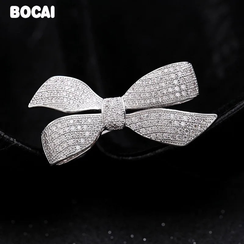 S925 Zircon Bow Brooch Micro-Mosaic Boutonniere